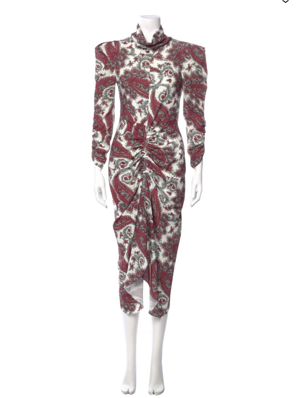 Isabel Marant Red Paisley Long Sleeve Twist-Detail Midi Dress